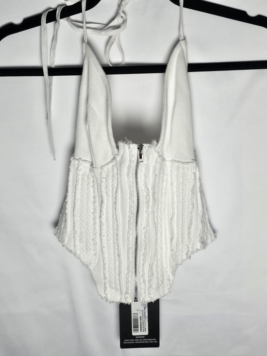 PrettyLittleThing Tops - NWT Pretty Little Thing White Textured Halter Zip-Front Crop Corset Top, Sz 2